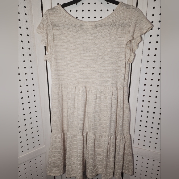 See You Monday Cream Beige Mini Dress Short Sleeve Tie Neck Large - Picture 3 of 9